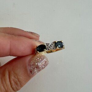 Blue Sapphire Diamond Ring Gold Vermeil Overlay On Sterling Silver By JJT Size 7